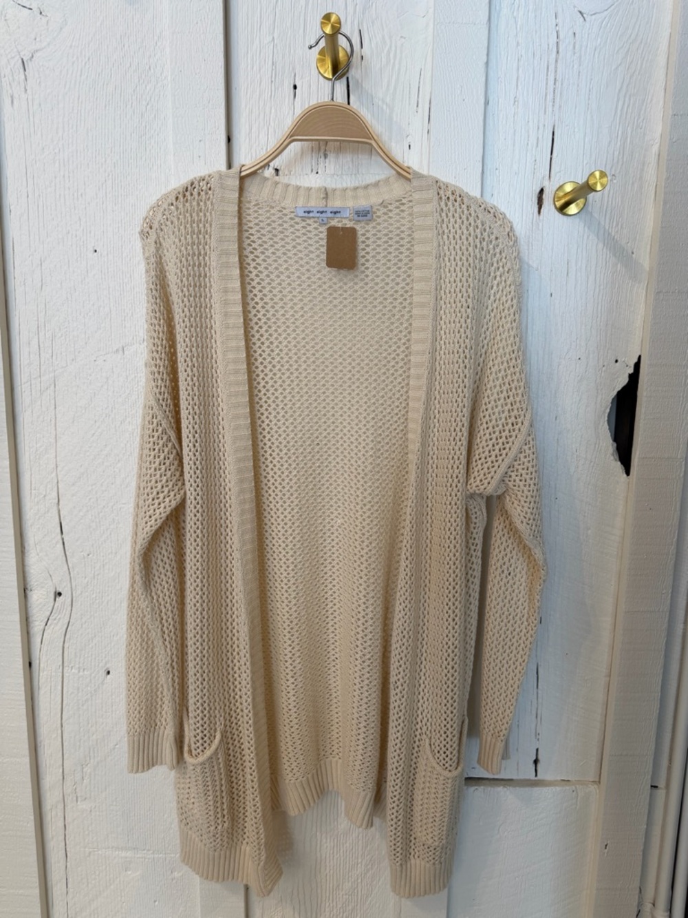 eight eight eight Cream Open-Weave Draped Cardigan